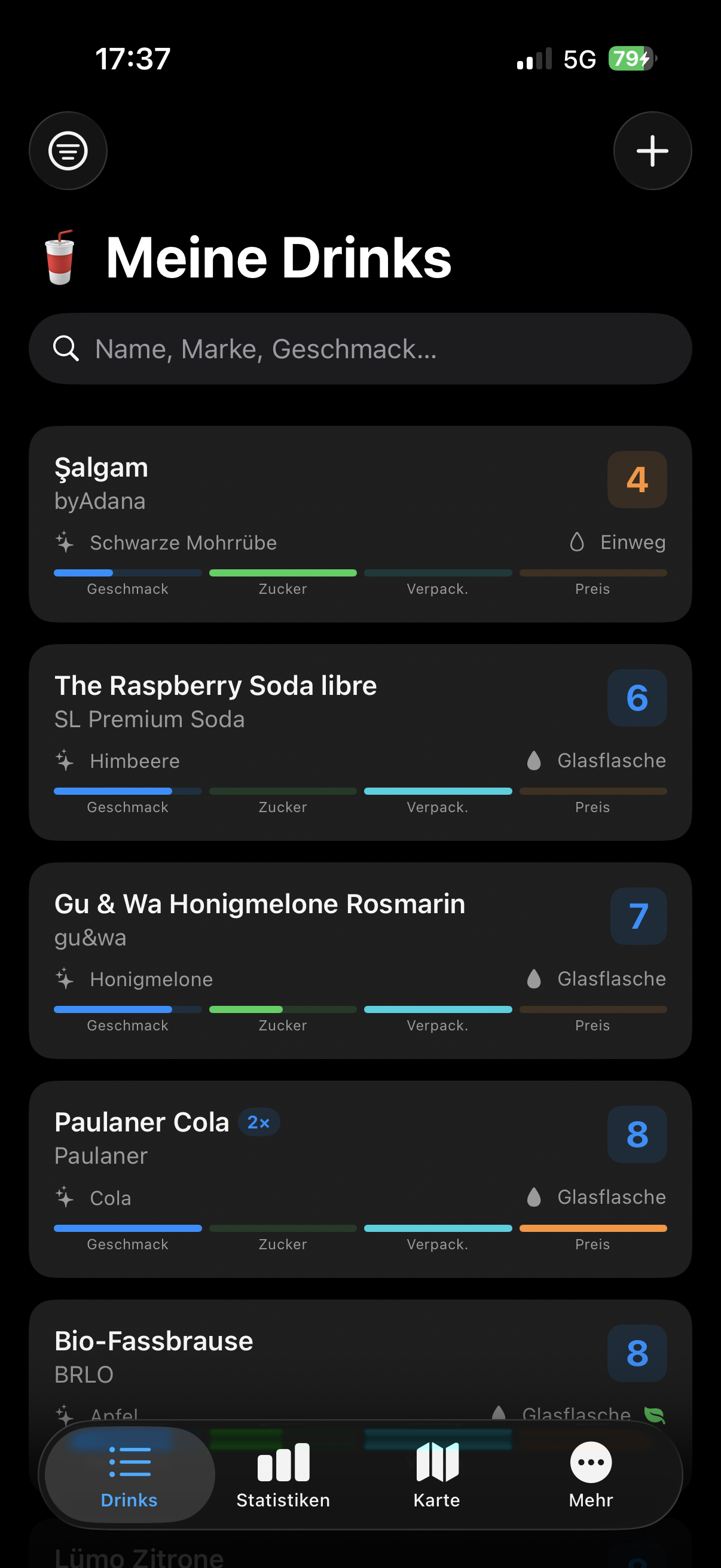 Drink-Liste / Übersicht